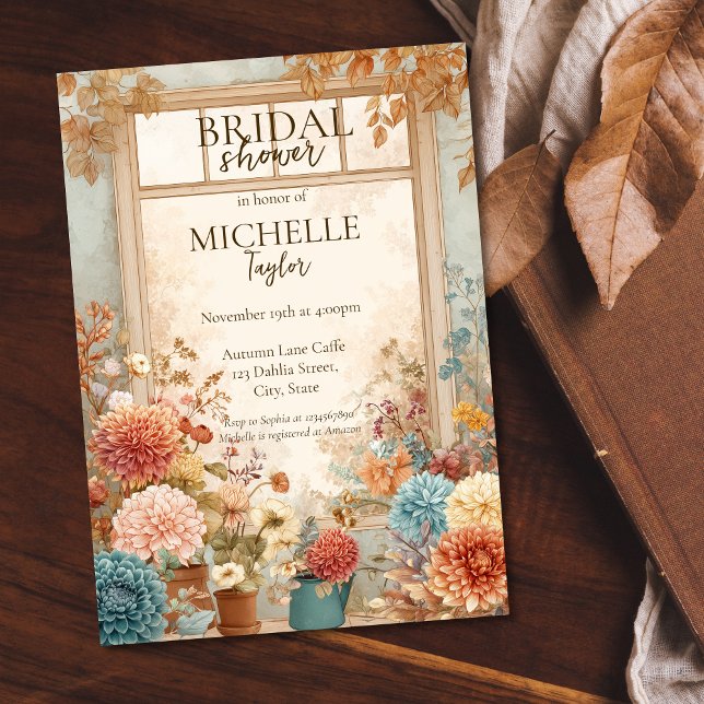 Herbstblume Garten Bridal Dusche Einladung (florist shop window with autumn flowers watercolor bridal shower invitation)