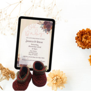Herbstblumen, Burgund, Orange, Creme Babyparty Einladung