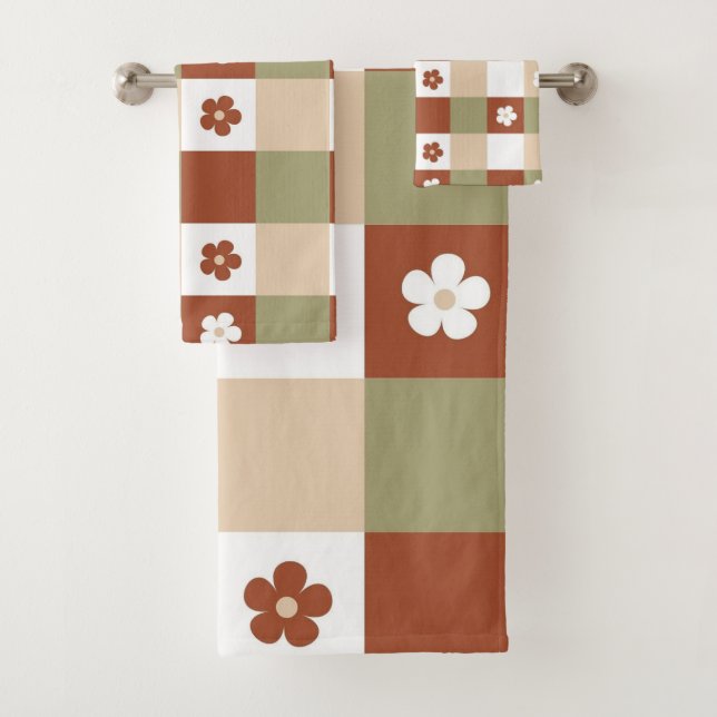 Herbstblumen-Gingham-Karomuster Badhandtuch Set (Insitu)