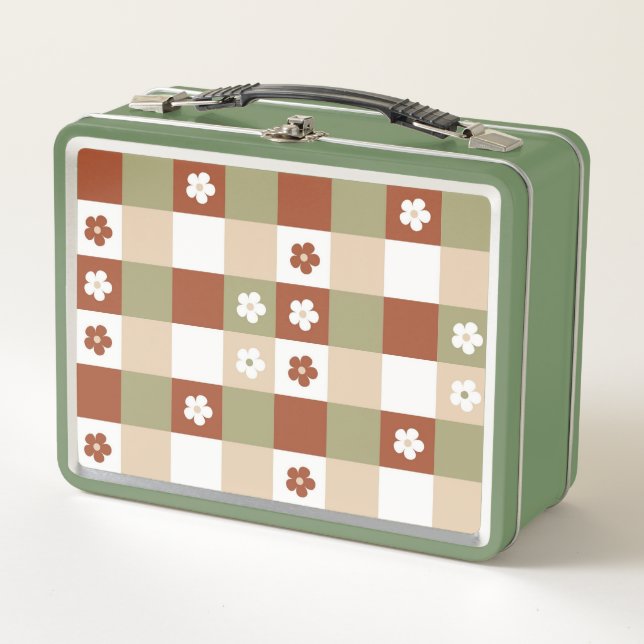 Herbstblumen Gingham Karomuster Metall Brotdose (Vorderseite)