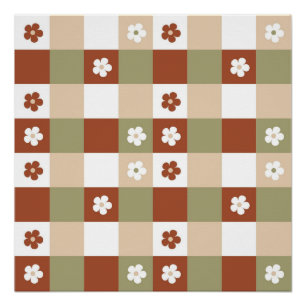 Herbstblumen-Gingham-Karomuster Poster