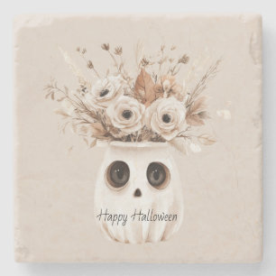 Herbstblumen-Halloween-Vase mit Augen Steinuntersetzer