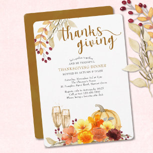 Herbstblumen-Kürbiswein-Thanksgiving-Dinner Einladung