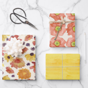 Herbstblumen Melone Orange Zinnias Gelb Geschenkpapier Set