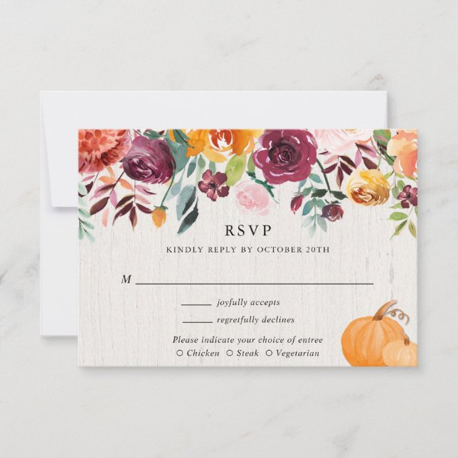 Herbstblumen und Kürbis Aquarellfarbenhochzeit RSV RSVP Karte (Vorderseite)