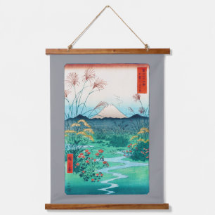Herbstblumen und Mt. Fuji, Hiroshige, Ukiyo-e Wandteppich Mit Holzrahmen