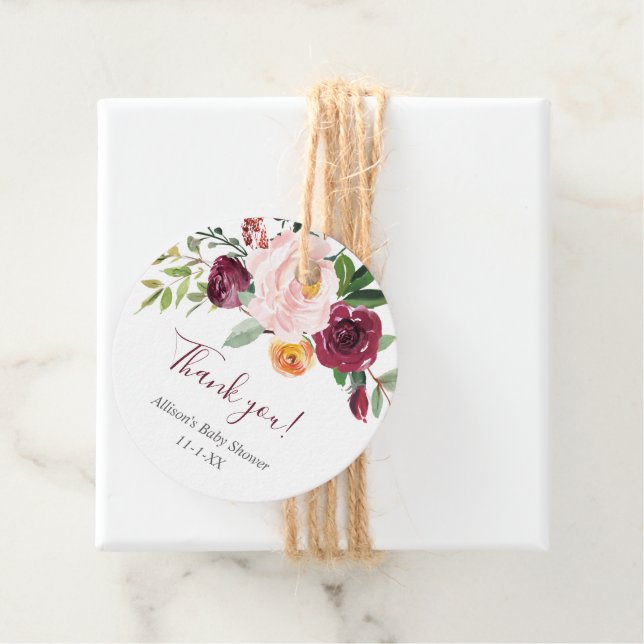 Herbstblumenburgund blütenrosa Herbstfavoriten Geschenkanhänger (Beispiel)