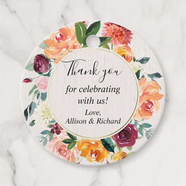 Herbstblumenburgundisch, rot, pinkfarben geschenkanhänger (Vorderseite)