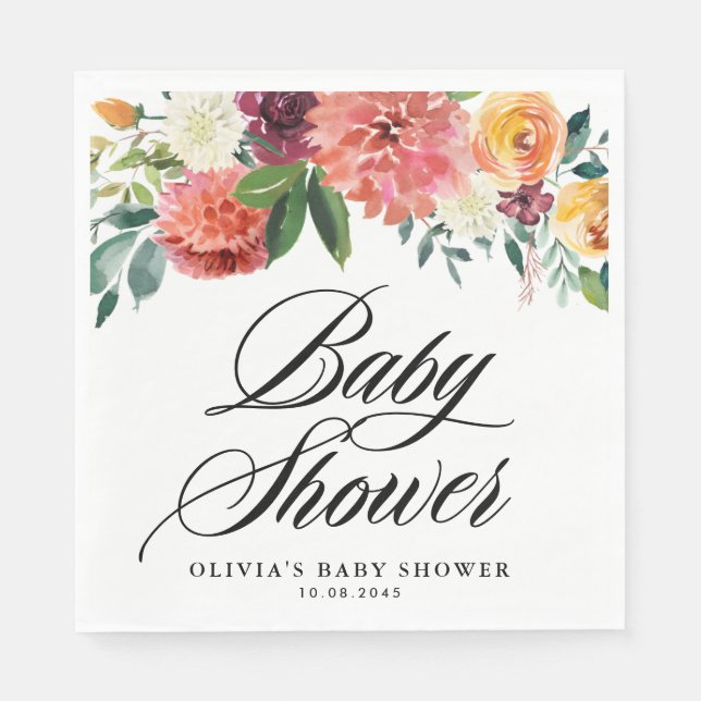 Herbstblumengirlande Baby Shower Herbst Serviette (Vorderseite)