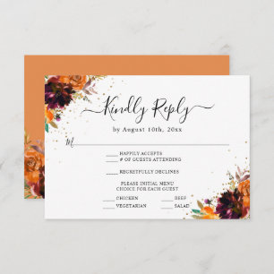 Herbstblumengolden Glitzer Burnt Orange Wedding Begleitkarte