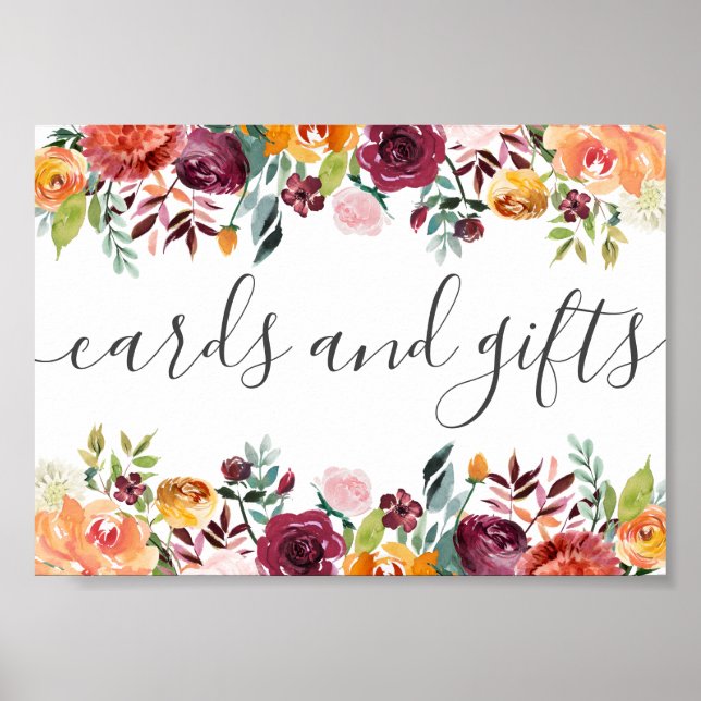Herbstblumenkarten und Geschenke Hochzeit Poster (Vorne)