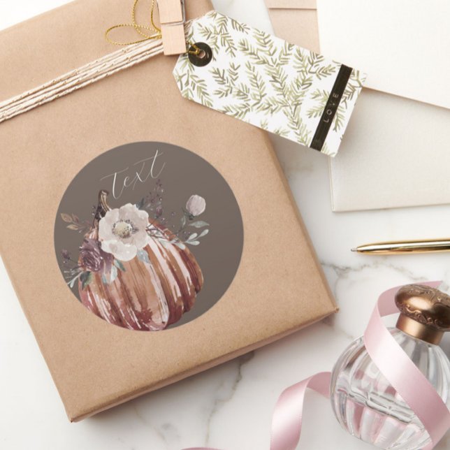 Herbstblumenkürbis braun, Terrakotta, abstumpf Runder Aufkleber (Von Creator hochgeladen)