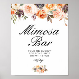 Herbstblumenschild Mimosa Brautparty Bar Poster