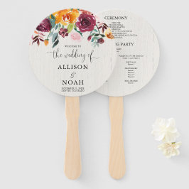 Herbstblumenwasserfarbe rustikales Hochzeitsprogra Fächer