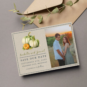 Herbstblüten floraler Fall Grüne Orange Hochzeit Save The Date