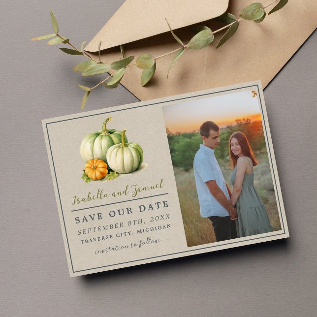 Herbstblüten floraler Fall Grüne Orange Hochzeit Save The Date (Von Creator hochgeladen)