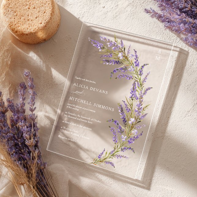 Herbstblütenhochzeit Lavender Herbst Acryleinladungen (Lavender Fall autumn floral watercolor wedding Acrylic Invitations)