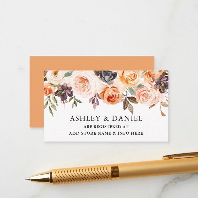 Herbstblütenpfirsiche Hochzeitskanzlei Begleitkarte (Vorderseite/Rückseite Beispiel)