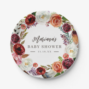 Herbstboho blubt Personalisierte Babydusche Pappteller