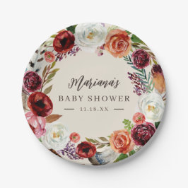 Herbstboho blubt Personalisierte Babydusche Pappteller