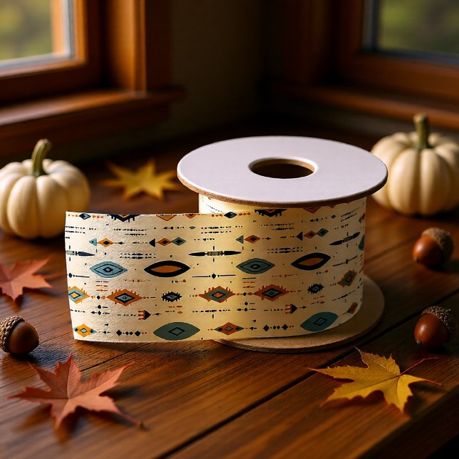 Herbstboho und Bohemische Blätter Satinband (Boho Tribal Geometric Neutral Rustic Satin Ribbon)