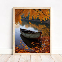 Herbstboot auf einem ruhigen Fluss Wall Art