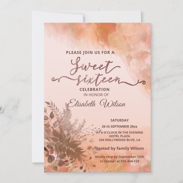 Herbstbotanisch errötete Kantalupe Wasserfarbe Einladung (Vorderseite)