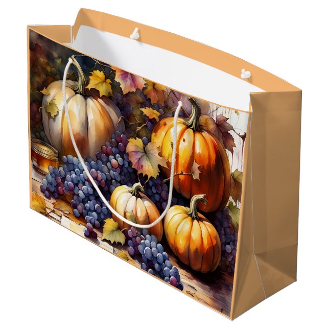 Herbstbounty, Kürbis, Traubenhonig Große Geschenktüte (Rückseite Schrägansicht)