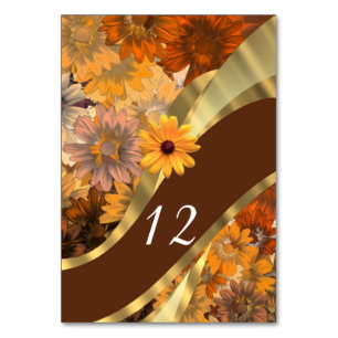 Herbstbraune Blumenmuster personalisiert Tischnummer