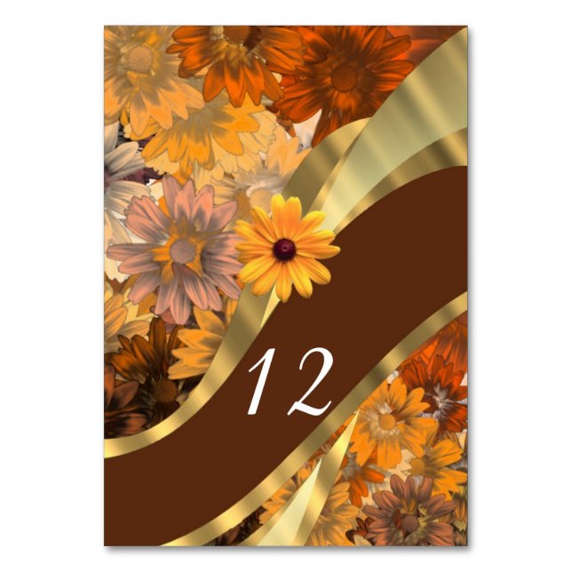 Herbstbraune Blumenmuster personalisiert Tischnummer (Vorderseite)