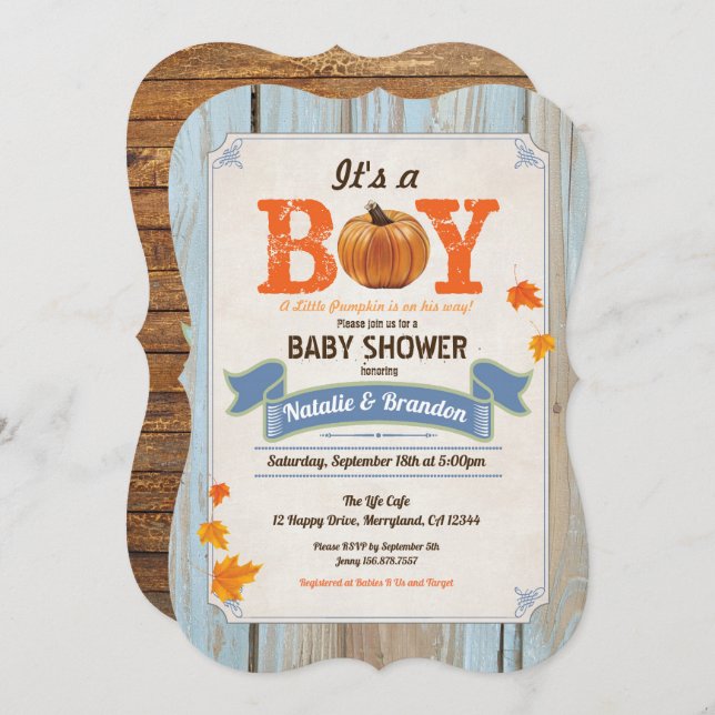 Herbstbrause rustikales Kürbisholz Einladung (Vorne/Hinten)