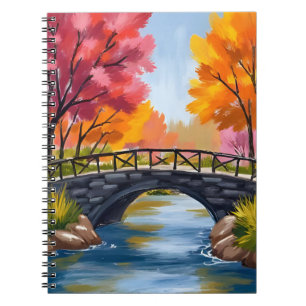 Herbstbrücke Herbstlaub Aquarell Natur Notizblock