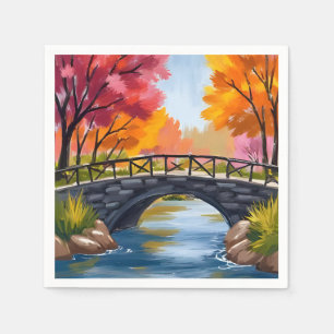 Herbstbrücke Herbstlaub Aquarell Natur Serviette