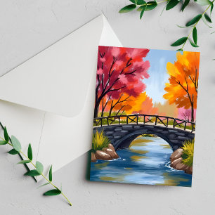 Herbstbrücke Herbstlaub Aquarell Naturkarte