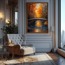 Herbstbrücke über den Serene-Fluss im Impressionis Poster