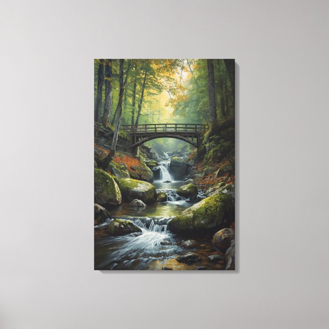 Herbstbrücke Wasserfall Leinwanddruck (Vorderseite)