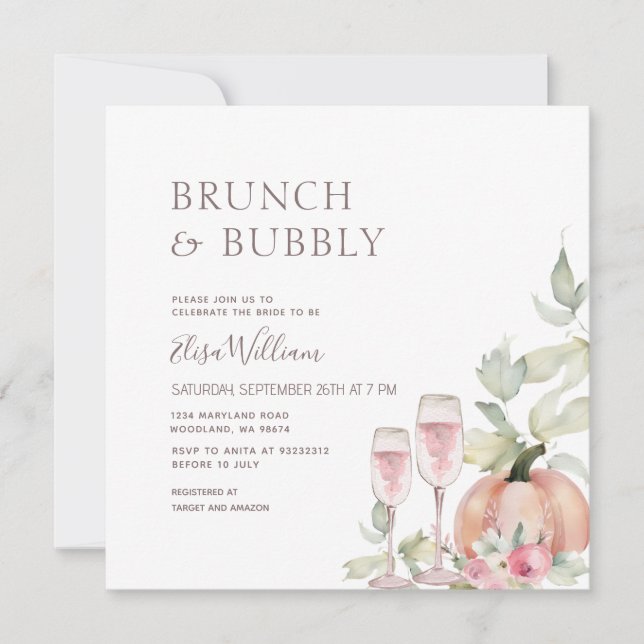 Herbstbrunch und Bubbly Pumpkin-Brautparty Einladung (Vorderseite)