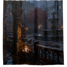 Herbstbrunnen-Innenhof-Duschvorhang