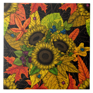 Herbstbukett auf schwarz fliese