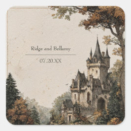 Herbstburg verzauberte Hochzeit Quadratischer Aufkleber