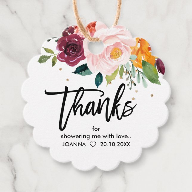 Herbstburgund Blush Bloral Blossom Brautparty Geschenkanhänger (Vorderseite)