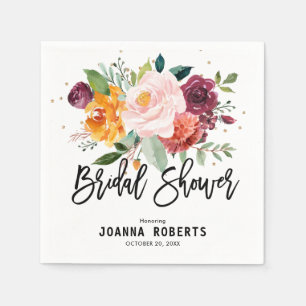 Herbstburgund Blush Bloral Blossom Brautparty Serviette