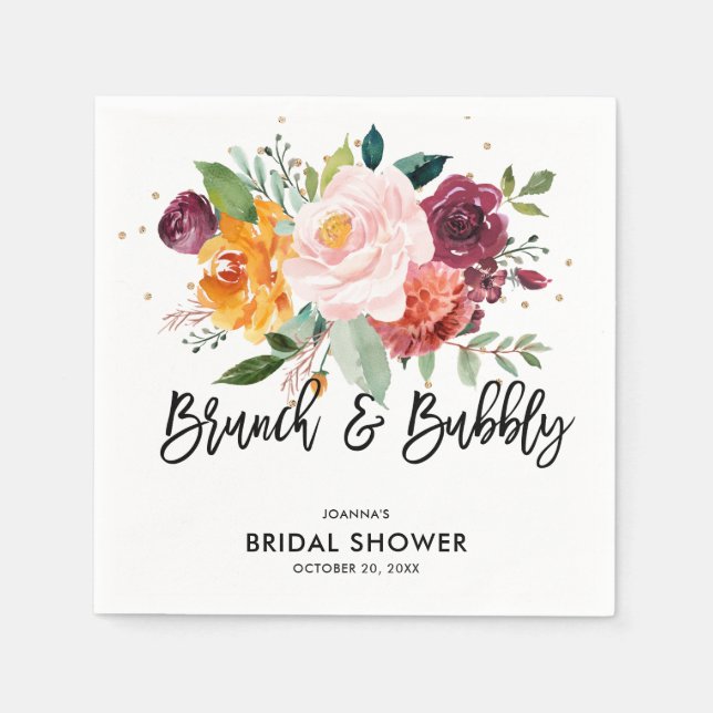 Herbstburgund Blush Bloral Blossom Brautparty Serviette (Vorderseite)