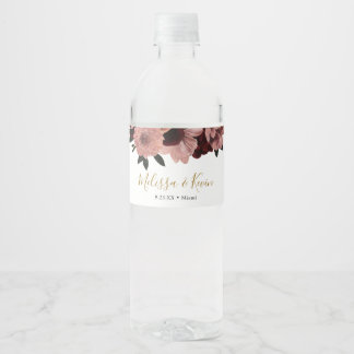 Herbstburgund Flora Flasche Wasserflaschenetikett