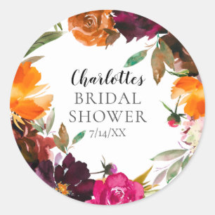 Herbstburgund & Orange Brautparty Runder Aufkleber