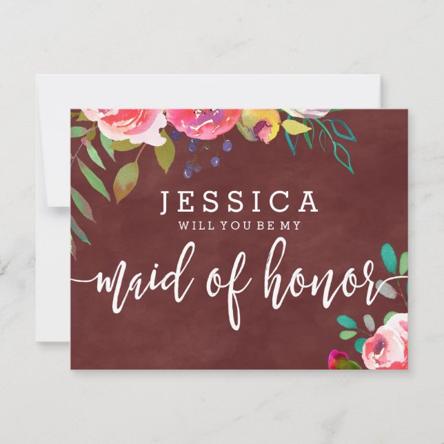 Herbstburgund wird meine Trauzeugin sein Einladung (Vorderseite)