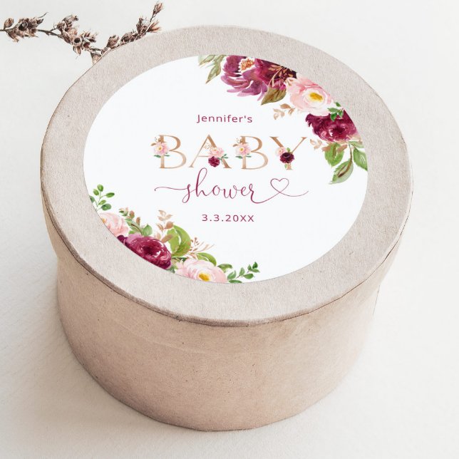 Herbstburgundische Blütendusche Runder Aufkleber (Von Creator hochgeladen)