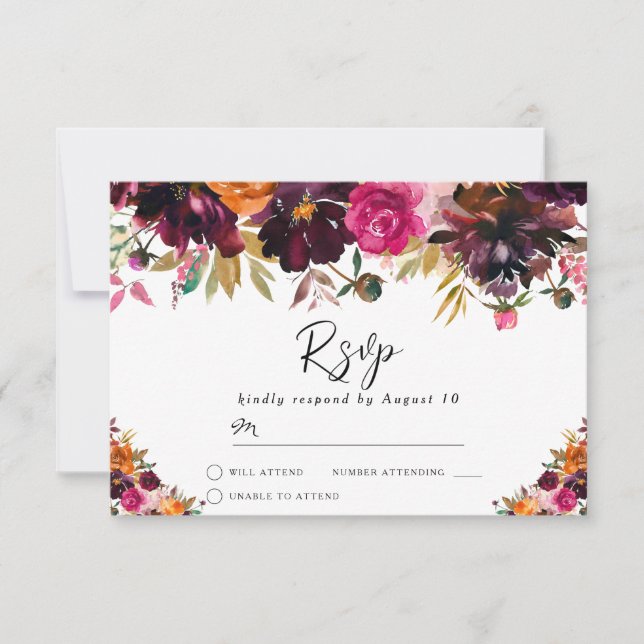 Herbstburgundy Blume Hochzeit im Herbst RSVP Karte (Vorderseite)