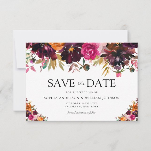 Herbstburgundy Blume Hochzeit im Herbst Save The Date (Vorderseite)