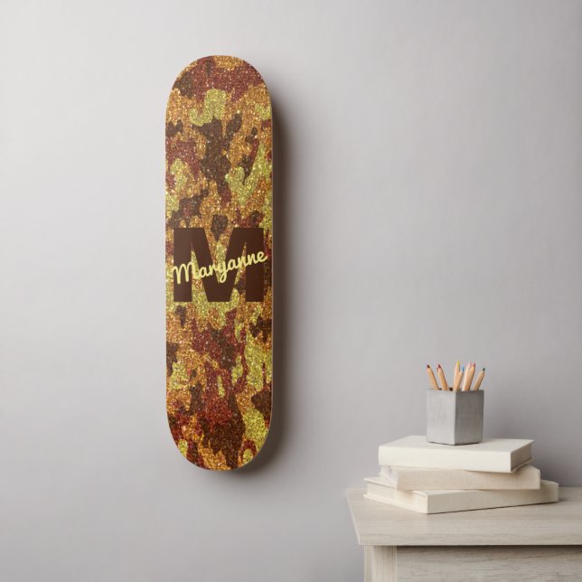 HerbstCamouflage Glitzer Orange Jagd Camouflage Skateboard (Wandkunst)